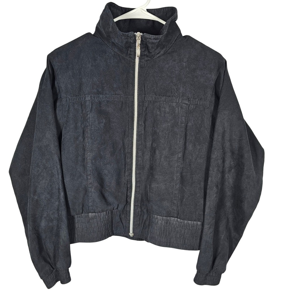 Kaelin Black Jacket Full Zip Up‎ Cropped High Neck Polyester Women's M